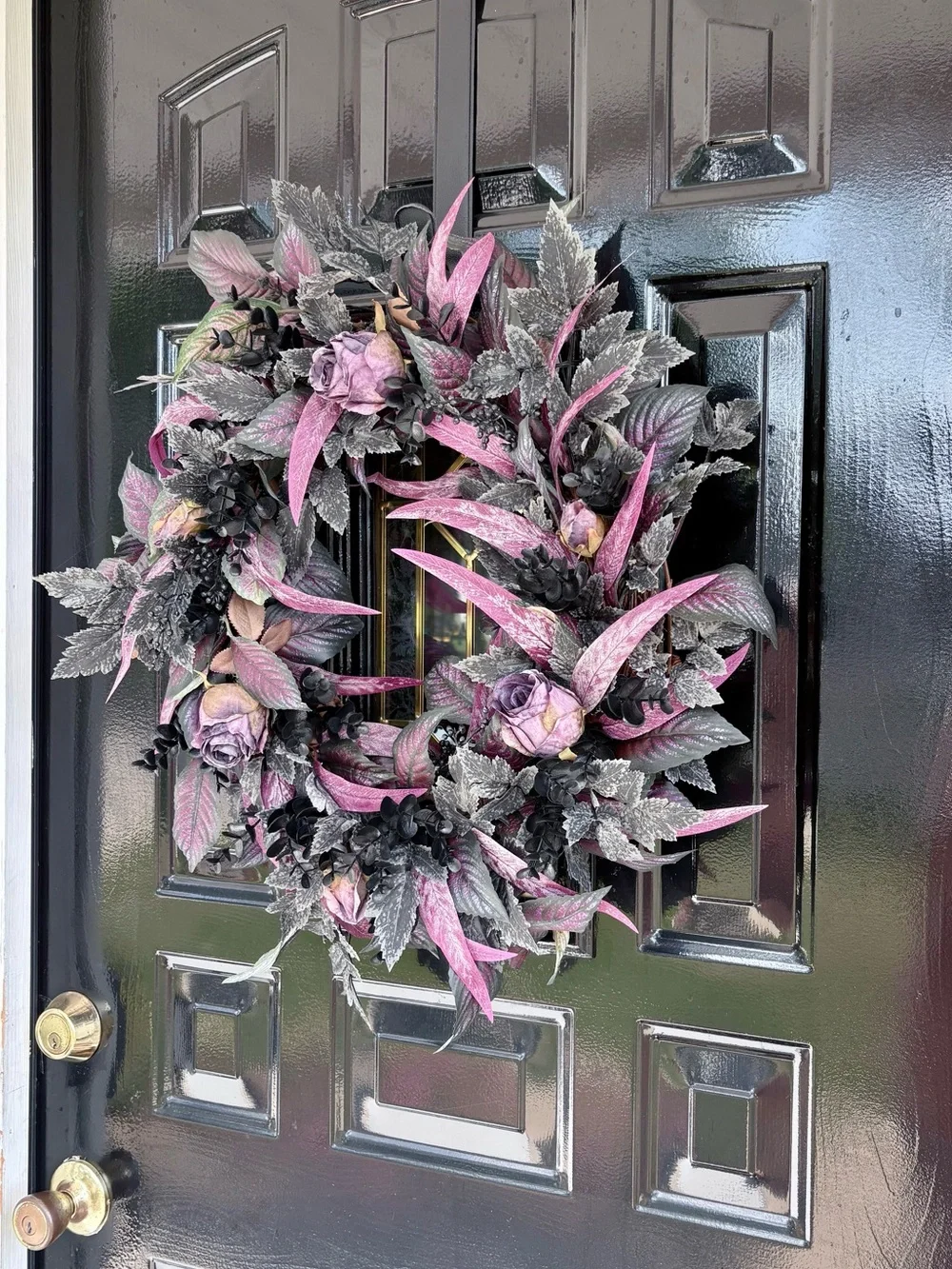 Purple & Black Halloween Wreath with Rose Accents
